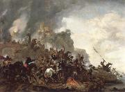 Philips Wouwerman cavalry making a sortie from a fort on a hill Germany oil painting artist